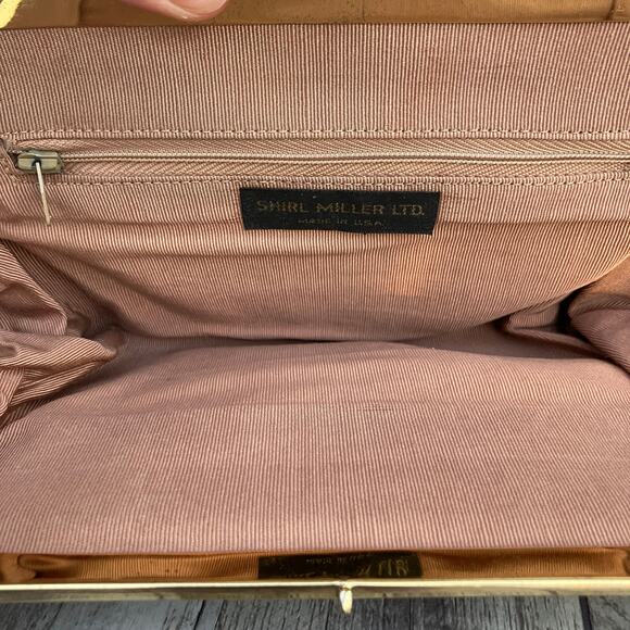 VTG Shirl Miller Purse Clutch Black Gold Framed Reptile Snake Glam Retro Boho - Picture 7 of 11